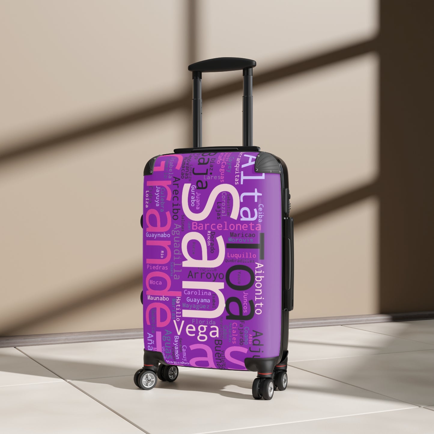 Purple Puerto Rico Suitcase - Maleta Con los Municipios de Puerto Rico