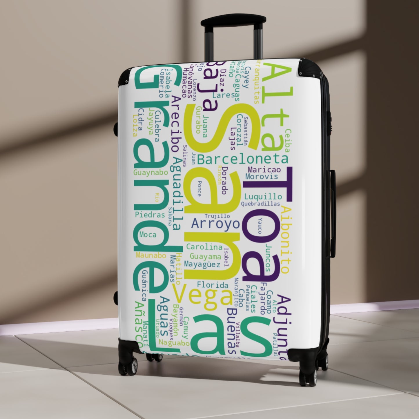 White Municipalities Of Puerto Rico Suitcase - Maleta Blanca Con Los Municipios De Puerto Rico