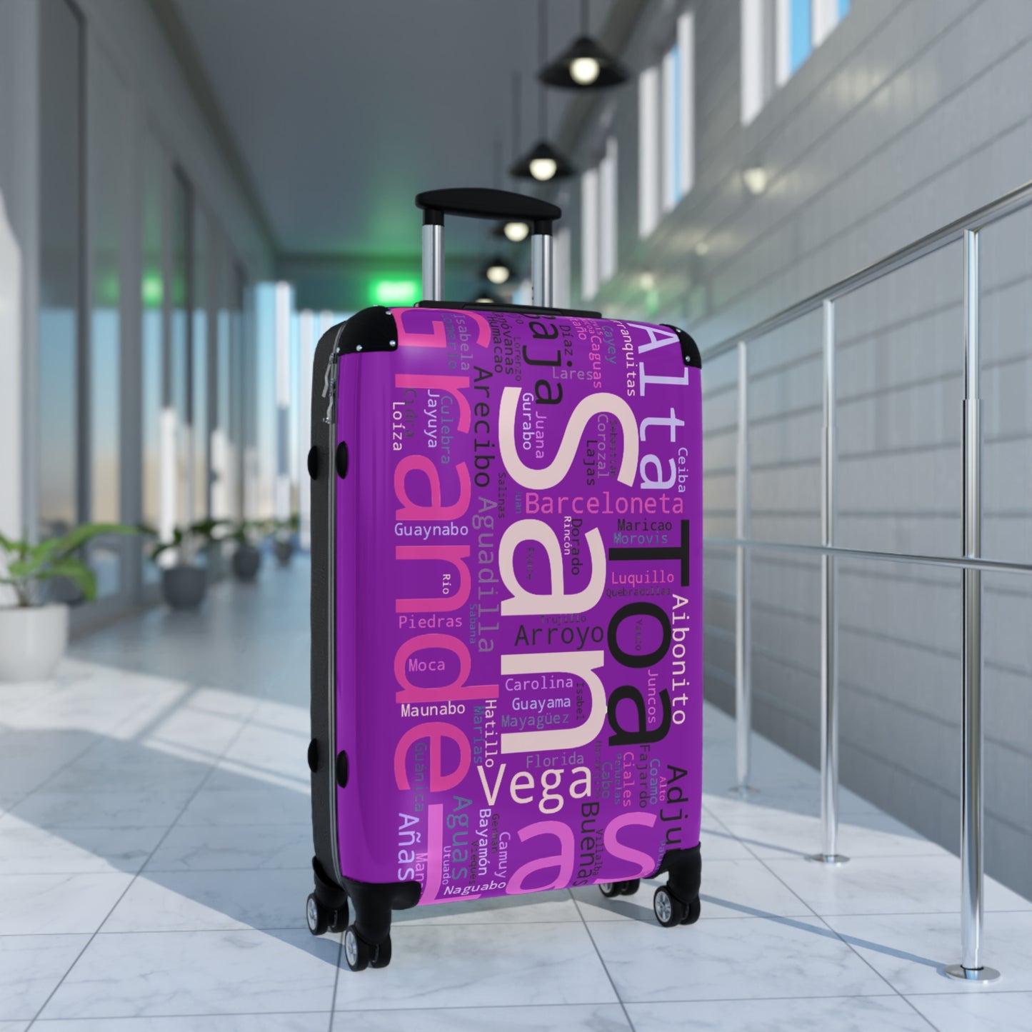 Purple Puerto Rico Suitcase - Maleta Con los Municipios de Puerto Rico