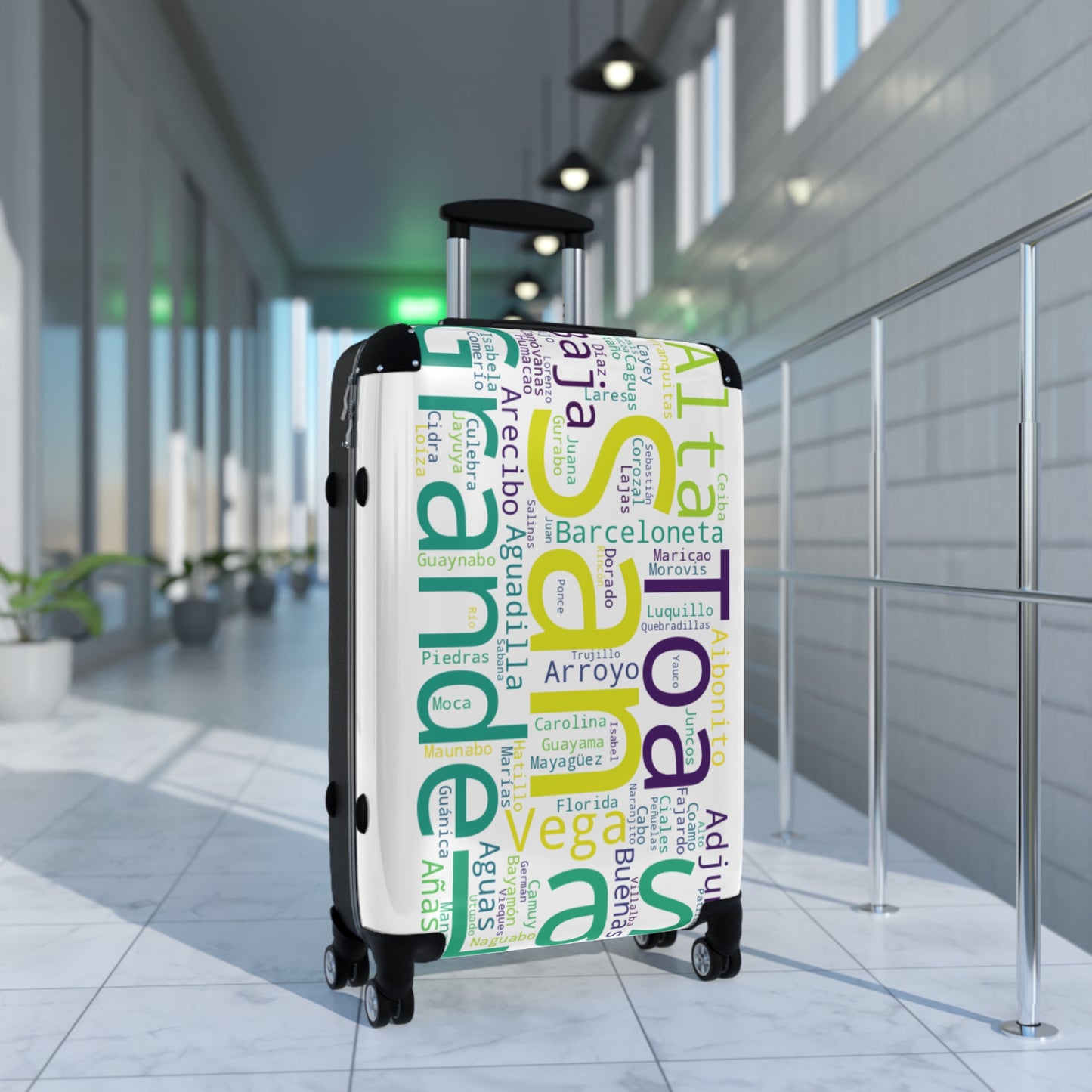 White Municipalities Of Puerto Rico Suitcase - Maleta Blanca Con Los Municipios De Puerto Rico