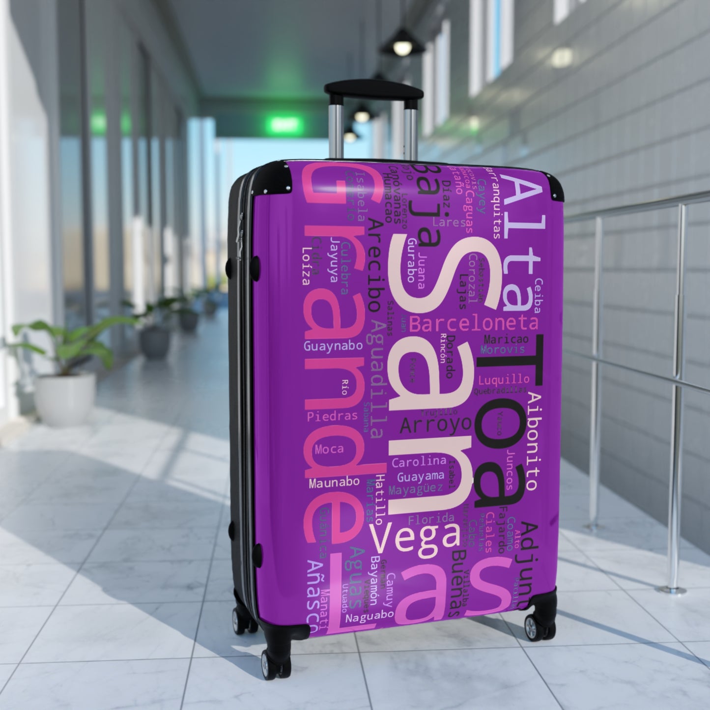 Purple Puerto Rico Suitcase - Maleta Con los Municipios de Puerto Rico