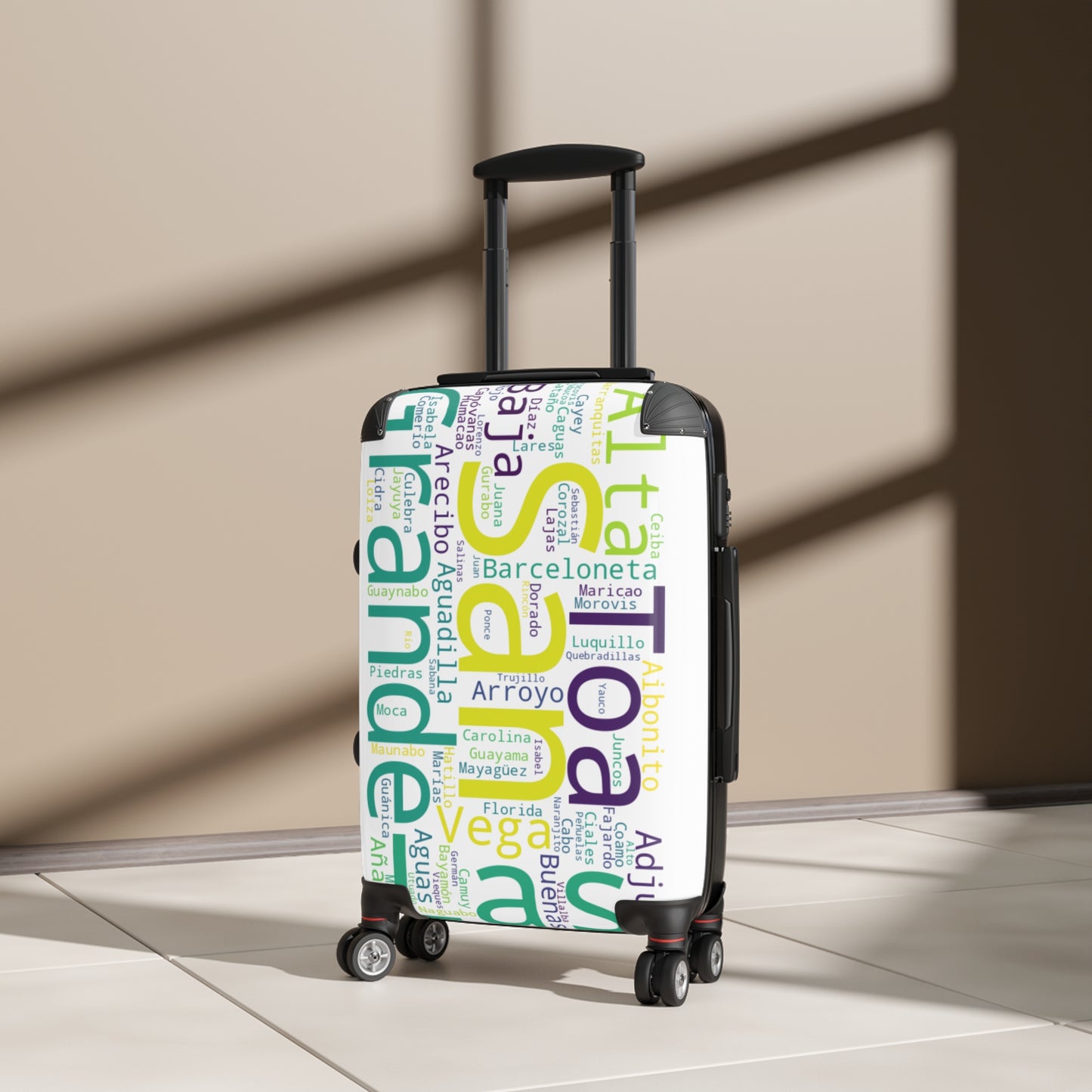 White Municipalities Of Puerto Rico Suitcase - Maleta Blanca Con Los Municipios De Puerto Rico