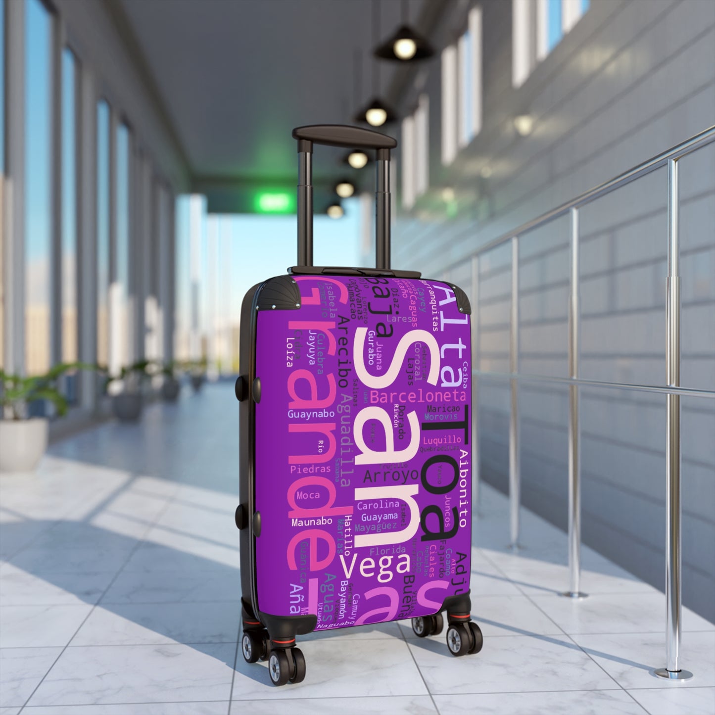 Purple Puerto Rico Suitcase - Maleta Con los Municipios de Puerto Rico
