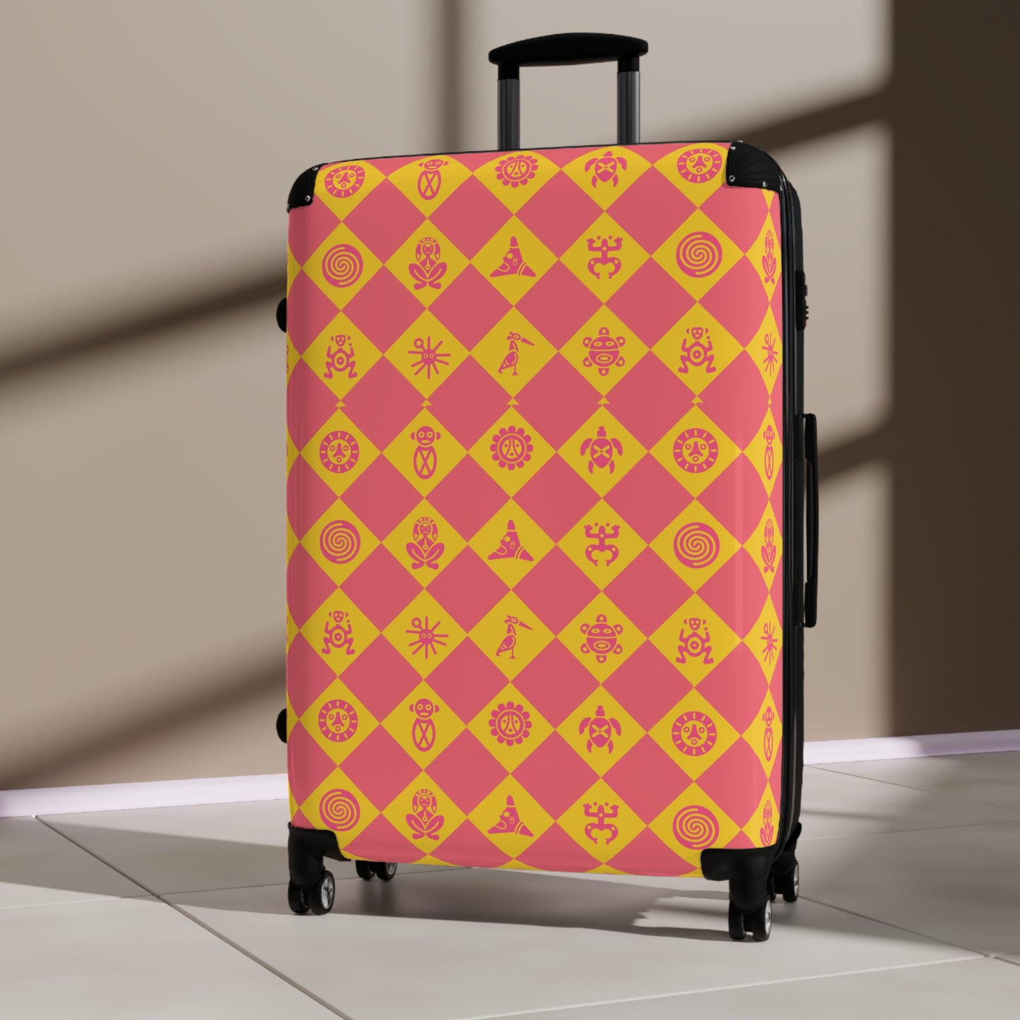 Orange Sherbert Taino Symbols Puerto Rico Suitcase - Maleta Con Simbolos Tainos de Puerto Rico