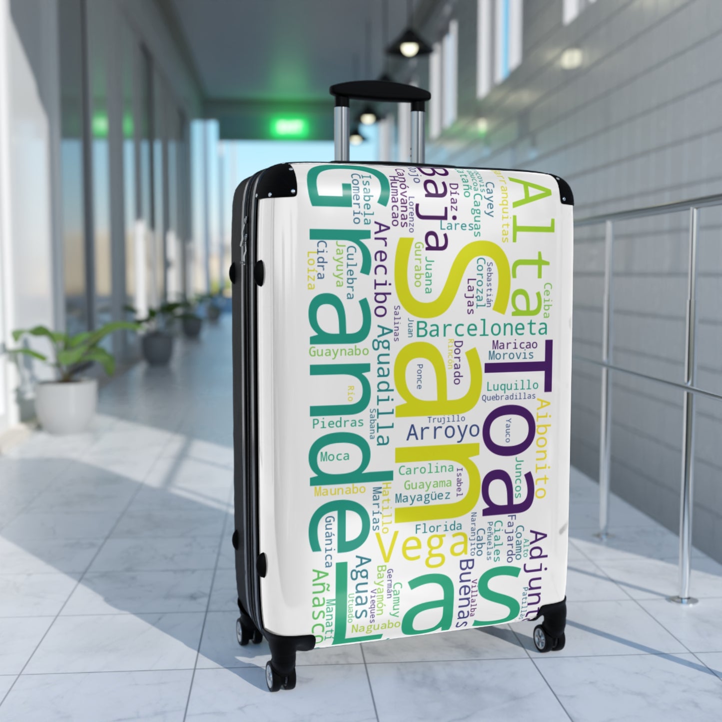 White Municipalities Of Puerto Rico Suitcase - Maleta Blanca Con Los Municipios De Puerto Rico