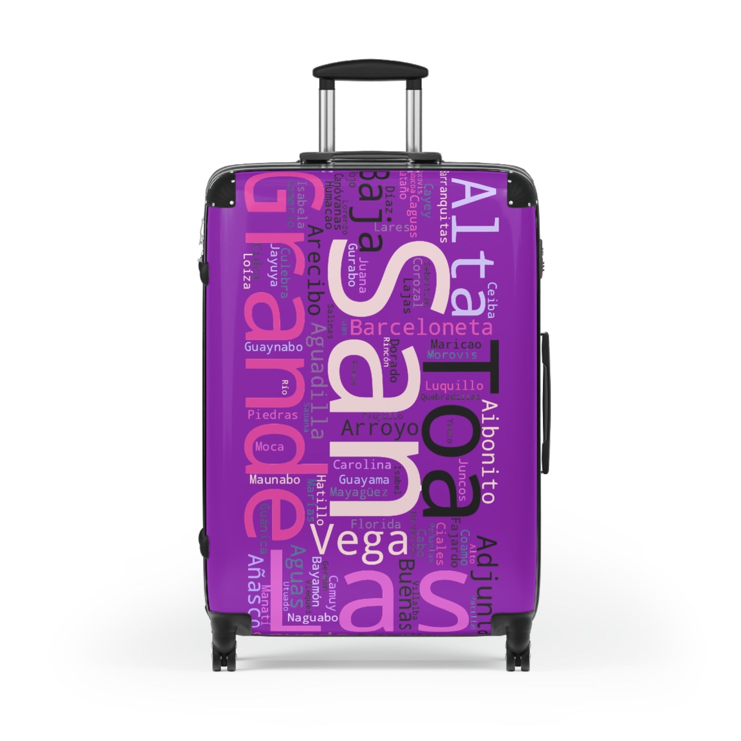 Purple Puerto Rico Suitcase - Maleta Con los Municipios de Puerto Rico