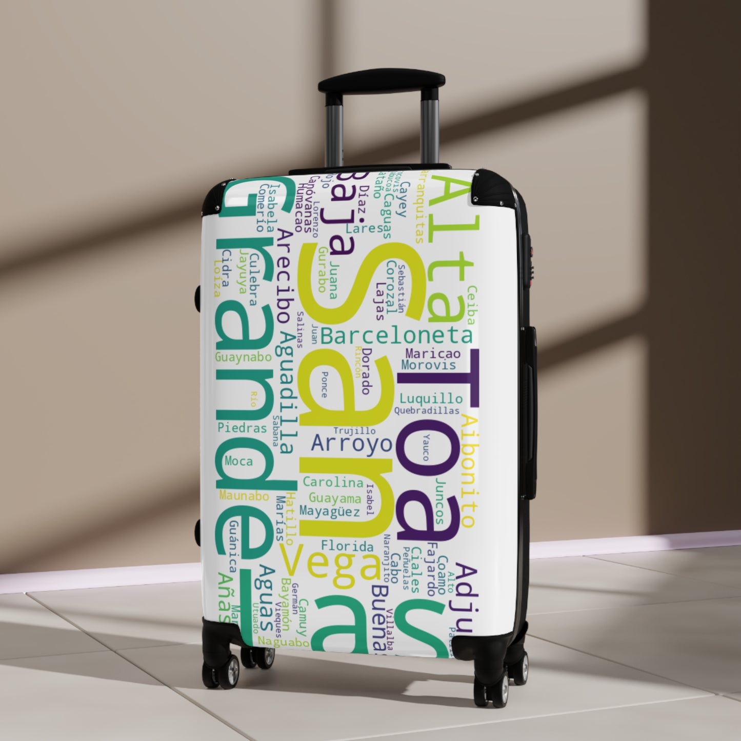 White Municipalities Of Puerto Rico Suitcase - Maleta Blanca Con Los Municipios De Puerto Rico