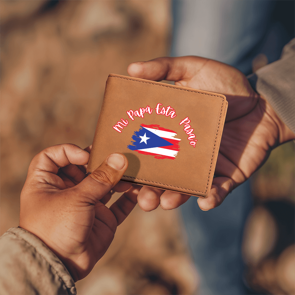 Cartera Para Hombres Mi Papa Esta Pasao - Bandera De Puer to Rico - Men's Leather Wallet - Puerto Rico Flag