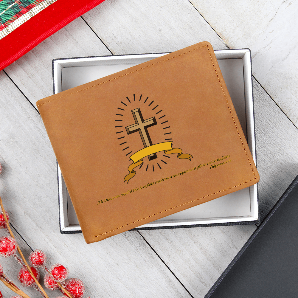Billetera Con Verso Biblico: Mi Dios, pues, suplirá todo lo os falta conforme a sus riquezas en gloria en Cristo Jesús