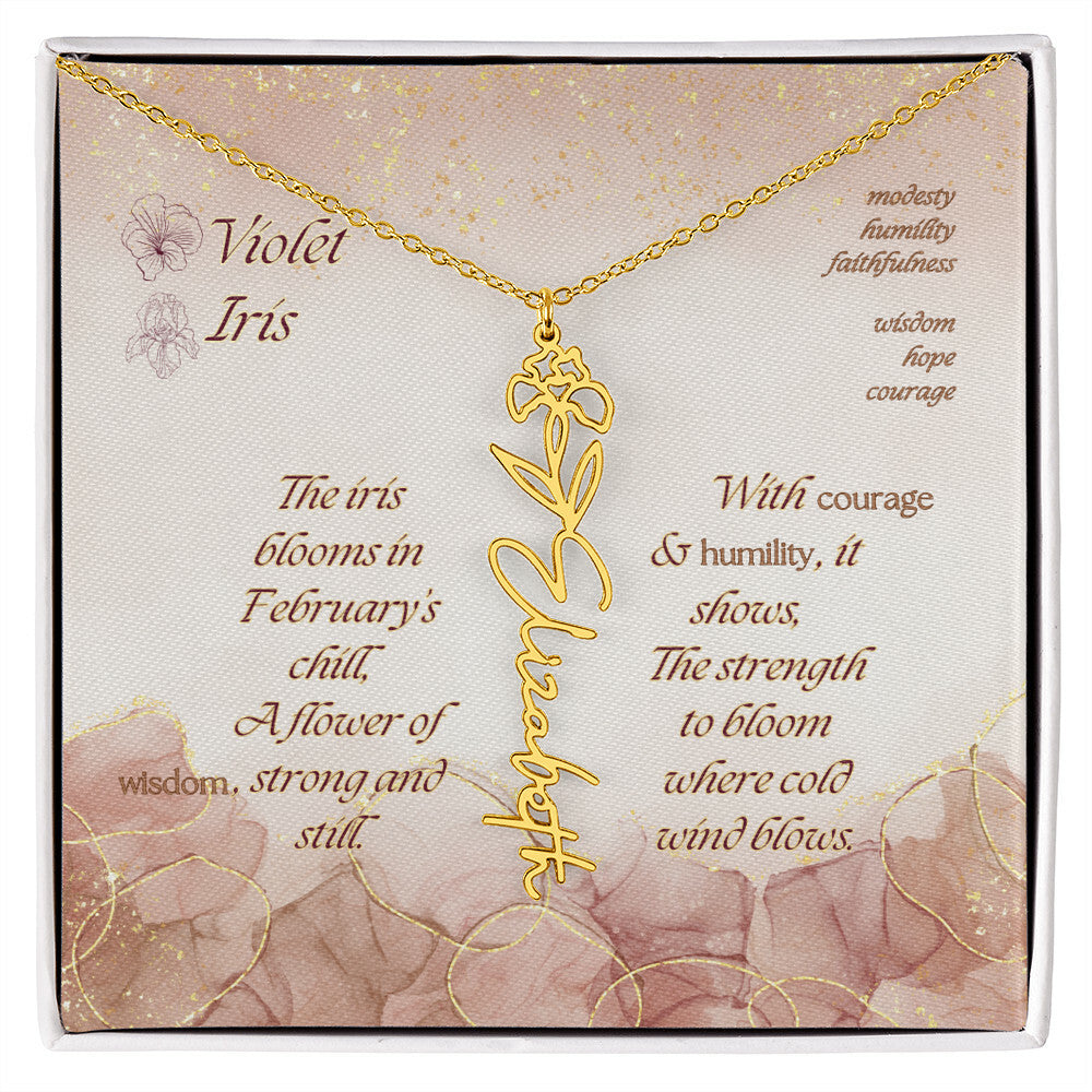 Custom Birth Flower Name Necklace- February