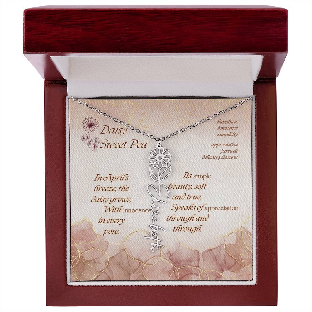 Custom Birth Flower Name Necklace- April