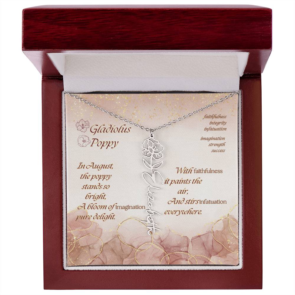 Custom Birth Flower Name Necklace- August