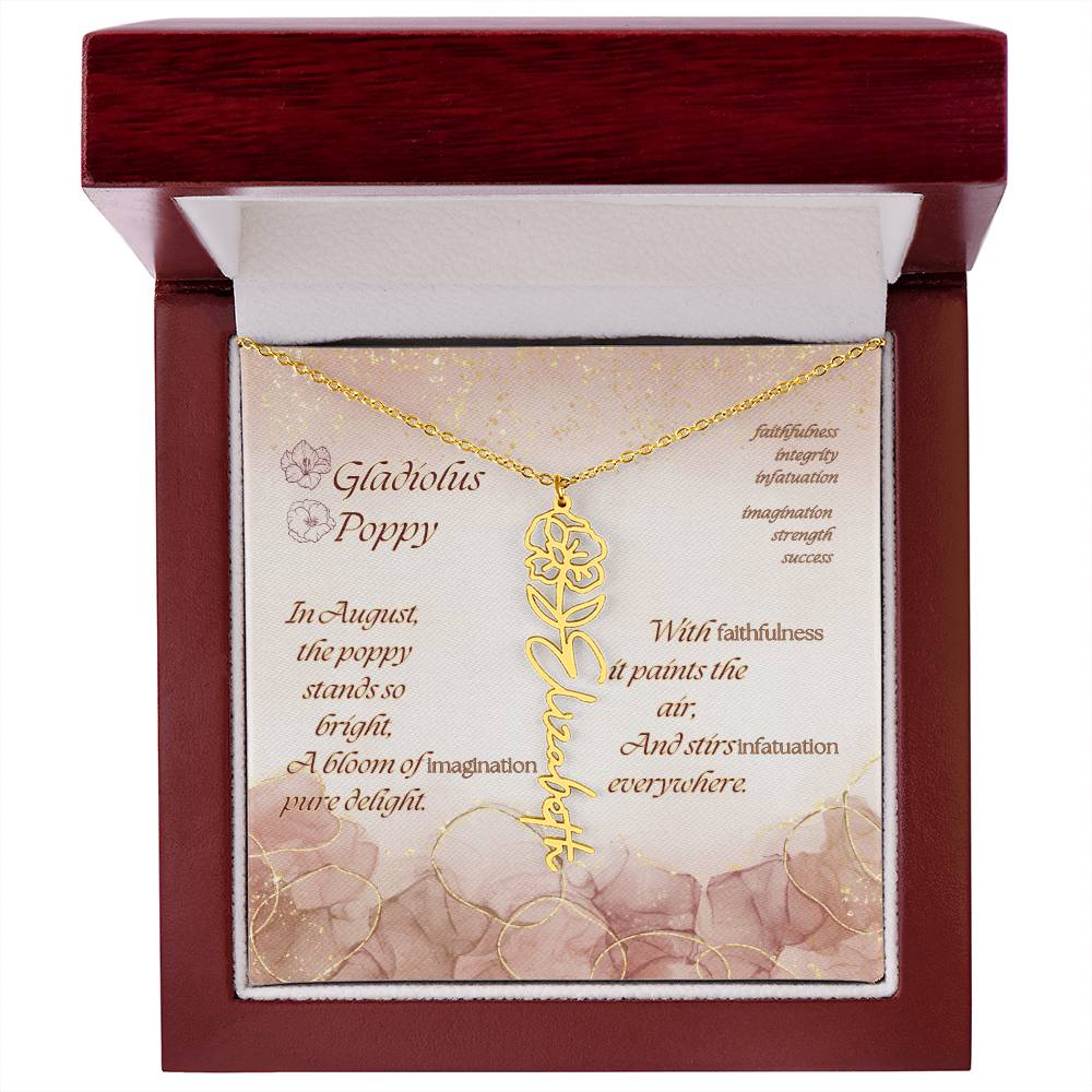 Custom Birth Flower Name Necklace- August