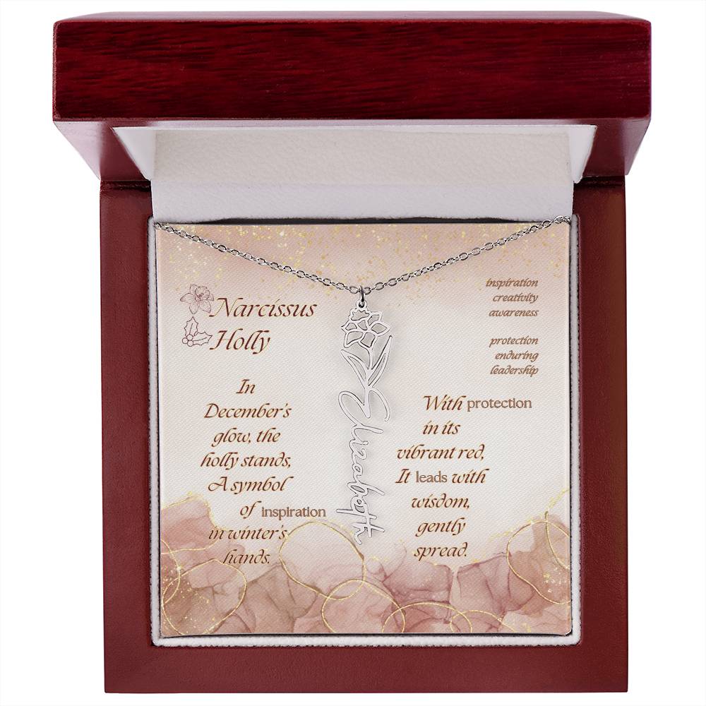 Custom Birth Flower Name Necklace- December