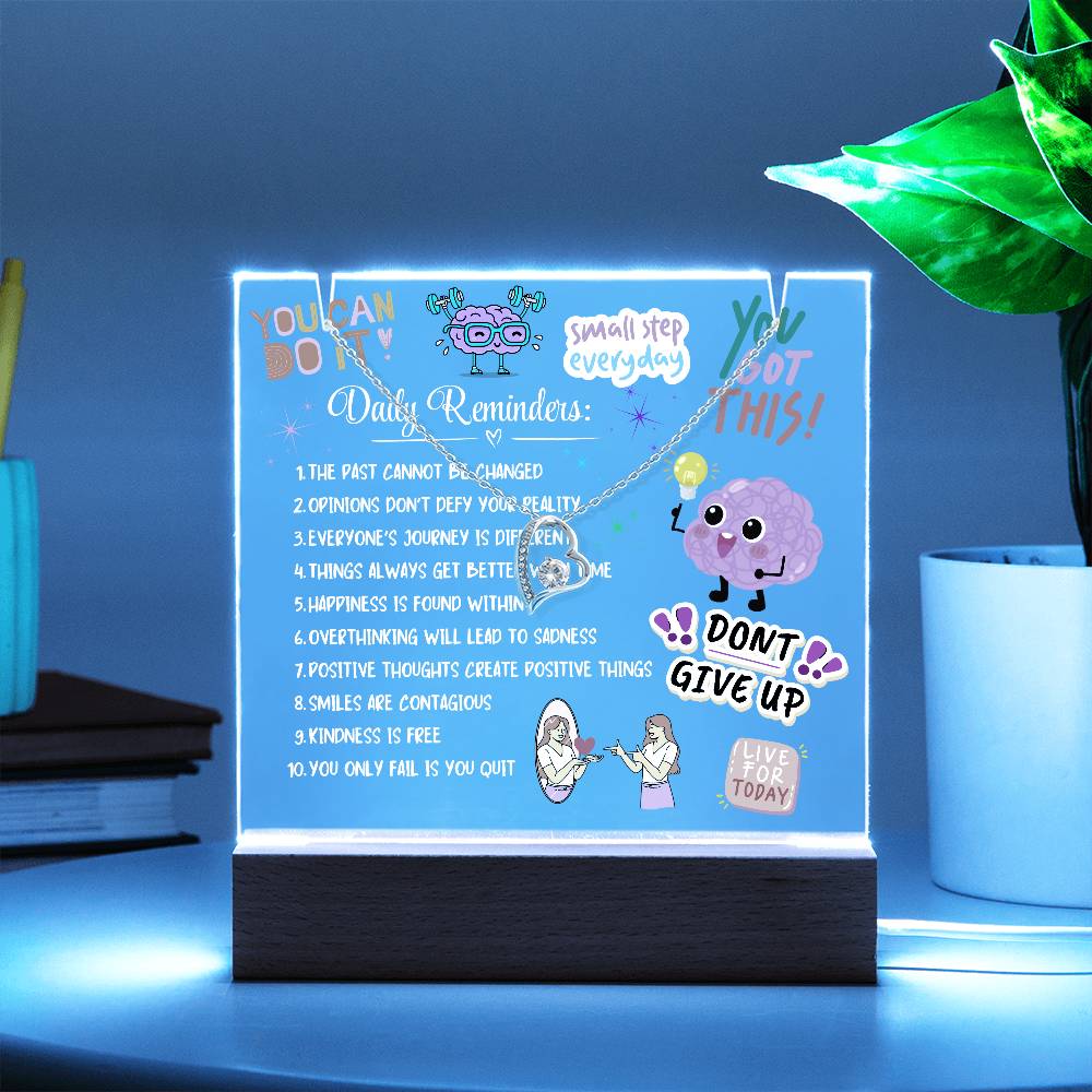 Daily Reminders Acrylic Nightlight & Heart Necklace Bundle