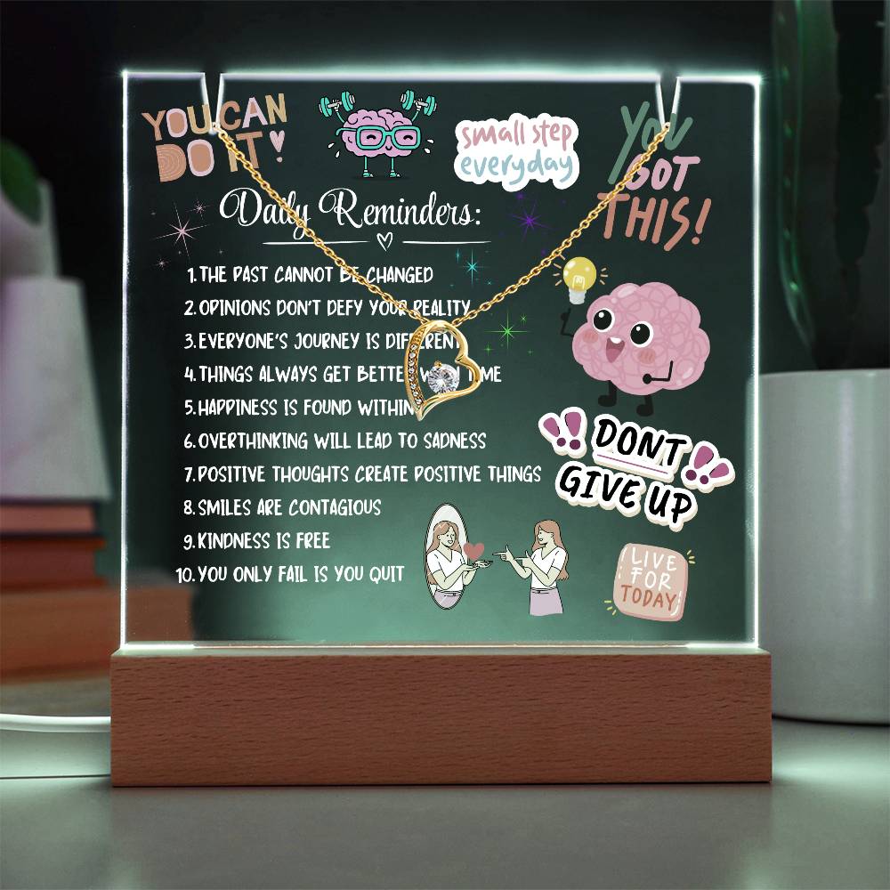 Daily Reminders Acrylic Nightlight & Heart Necklace Bundle
