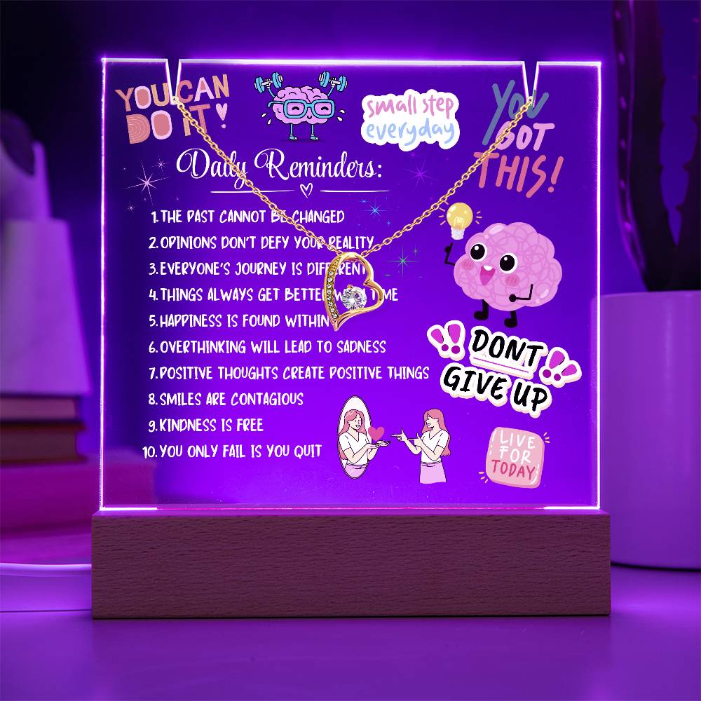 Daily Reminders Acrylic Nightlight & Heart Necklace Bundle