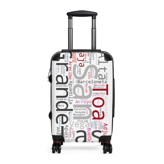 White, Black & Red Puerto Rico Suitcase - Maleta Con los Municipios de Puerto Rico