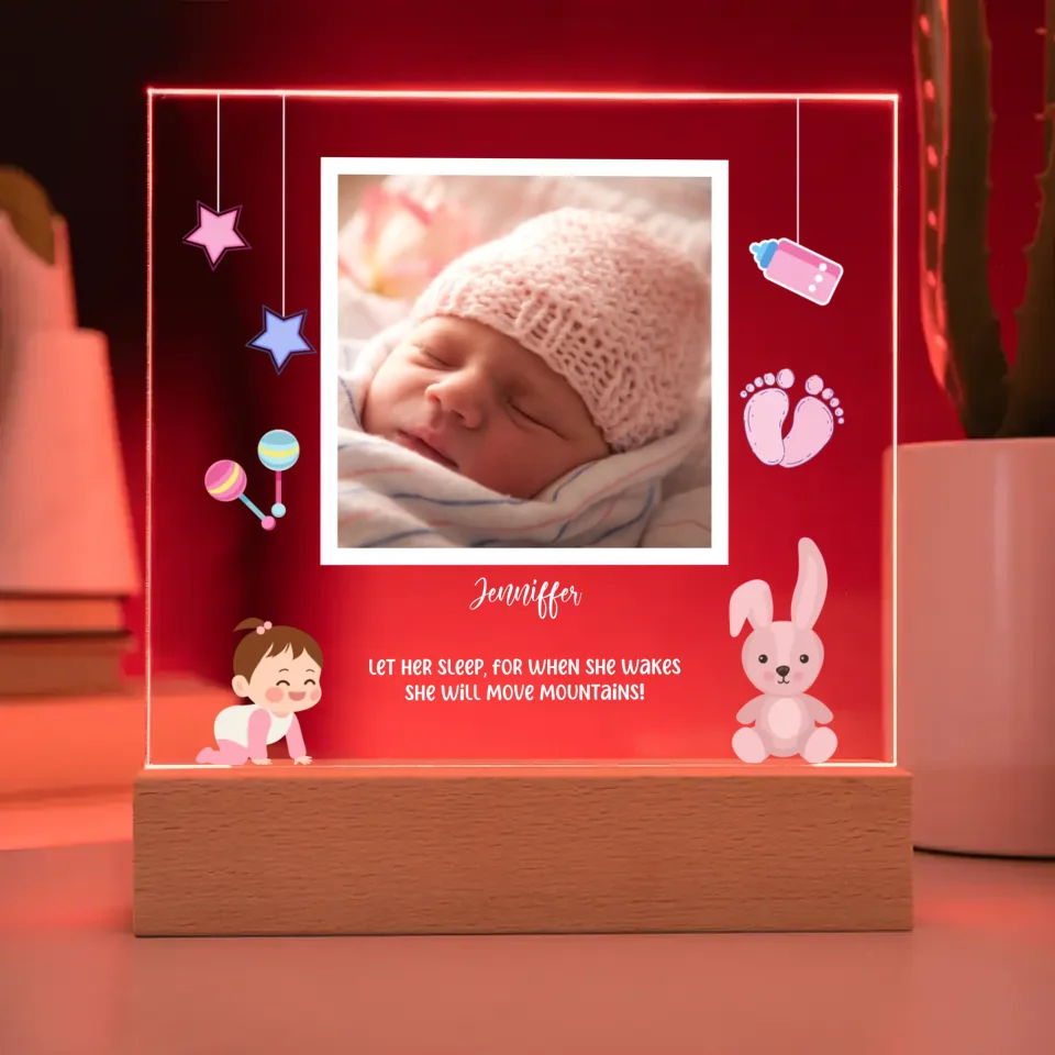 Baby Girl Personalized Acrylic Photo Lamp & Nightlight