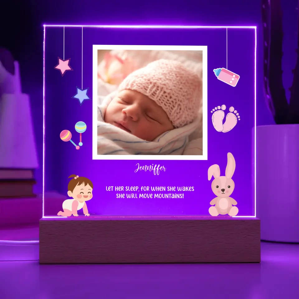 Baby Girl Personalized Acrylic Photo Lamp & Nightlight