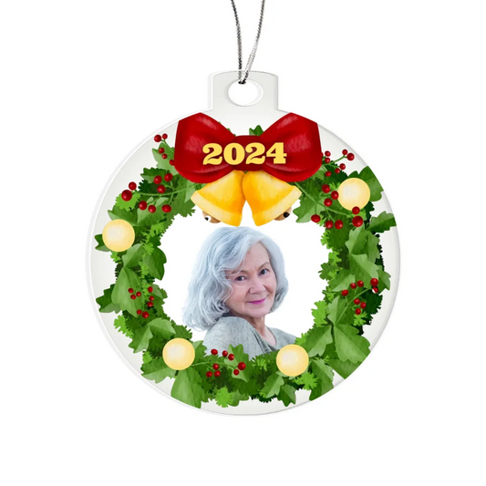 Personalized Photo 2024 Christmas Wreath Acrylic Ornament