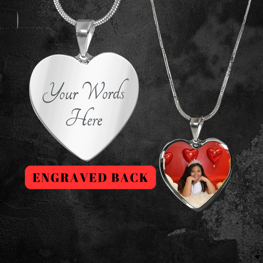 Engraved Photo Heart Pendant Necklace For A Special Gift