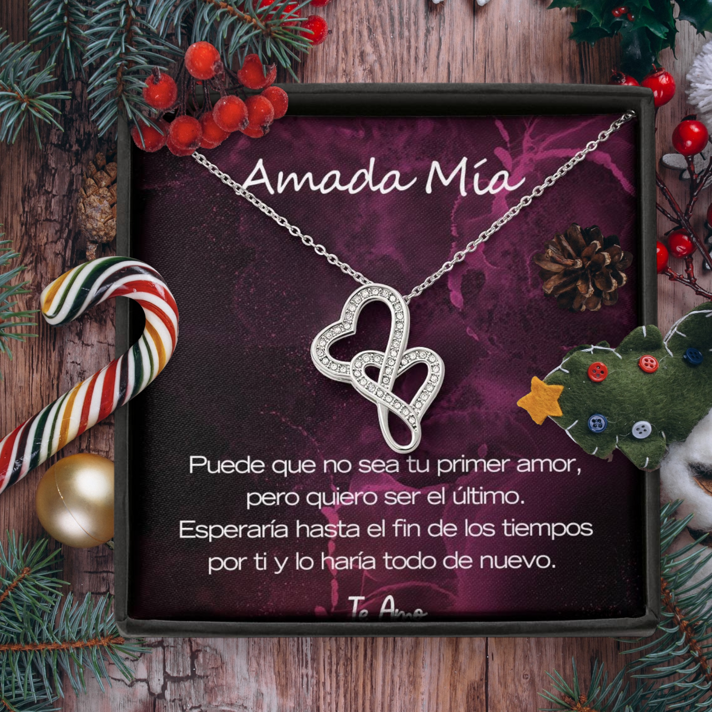 Amada Mía - Esperaría Hasta El Fin De Los Tiempos Por Ti - Cadena Con Dos Corazones Entrelazados