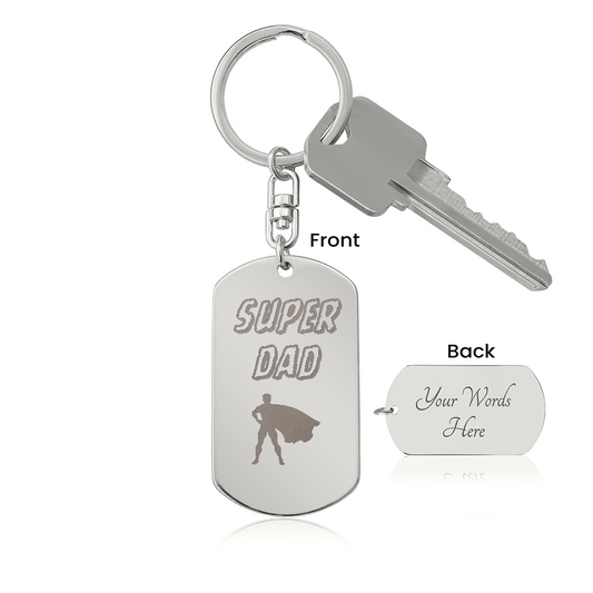 Super Dad Laser Engraved Personalized Dog Tag Keychain