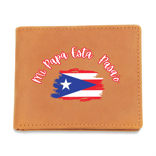 Cartera Para Hombres Mi Papa Esta Pasao - Bandera De Puer to Rico - Men's Leather Wallet - Puerto Rico Flag