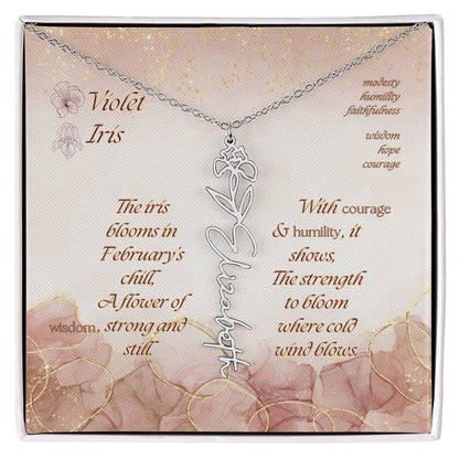 Custom Birth Flower Name Necklace- February