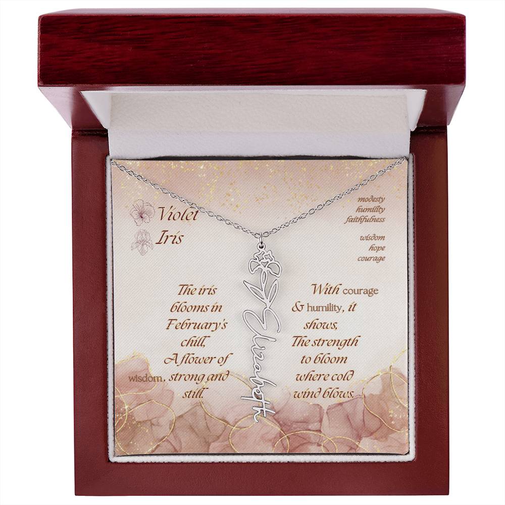 Custom Birth Flower Name Necklace- February