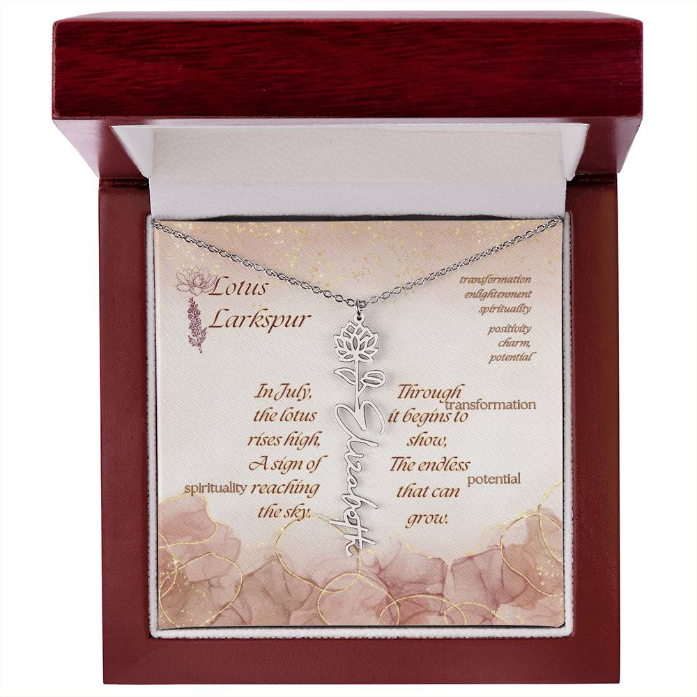 Custom Birth Flower Name Necklace- July