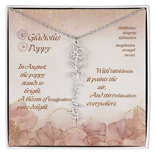 Custom Birth Flower Name Necklace- August