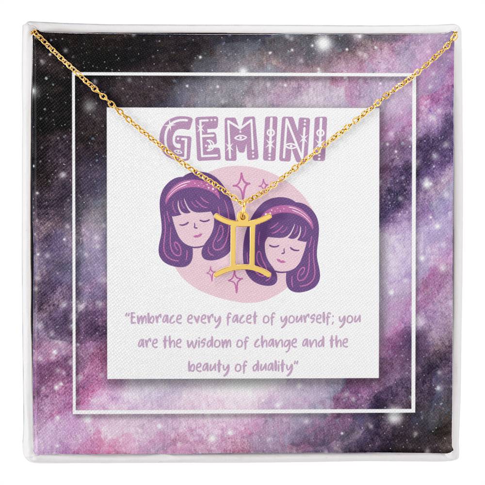 Gemini Zodiac Necklace with Inspiring Words