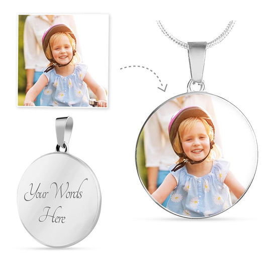 Colgante Circular Personalizado con Foto y Mensaje Grabado - Circle Pendant Personalized With Photo And Engraved Message